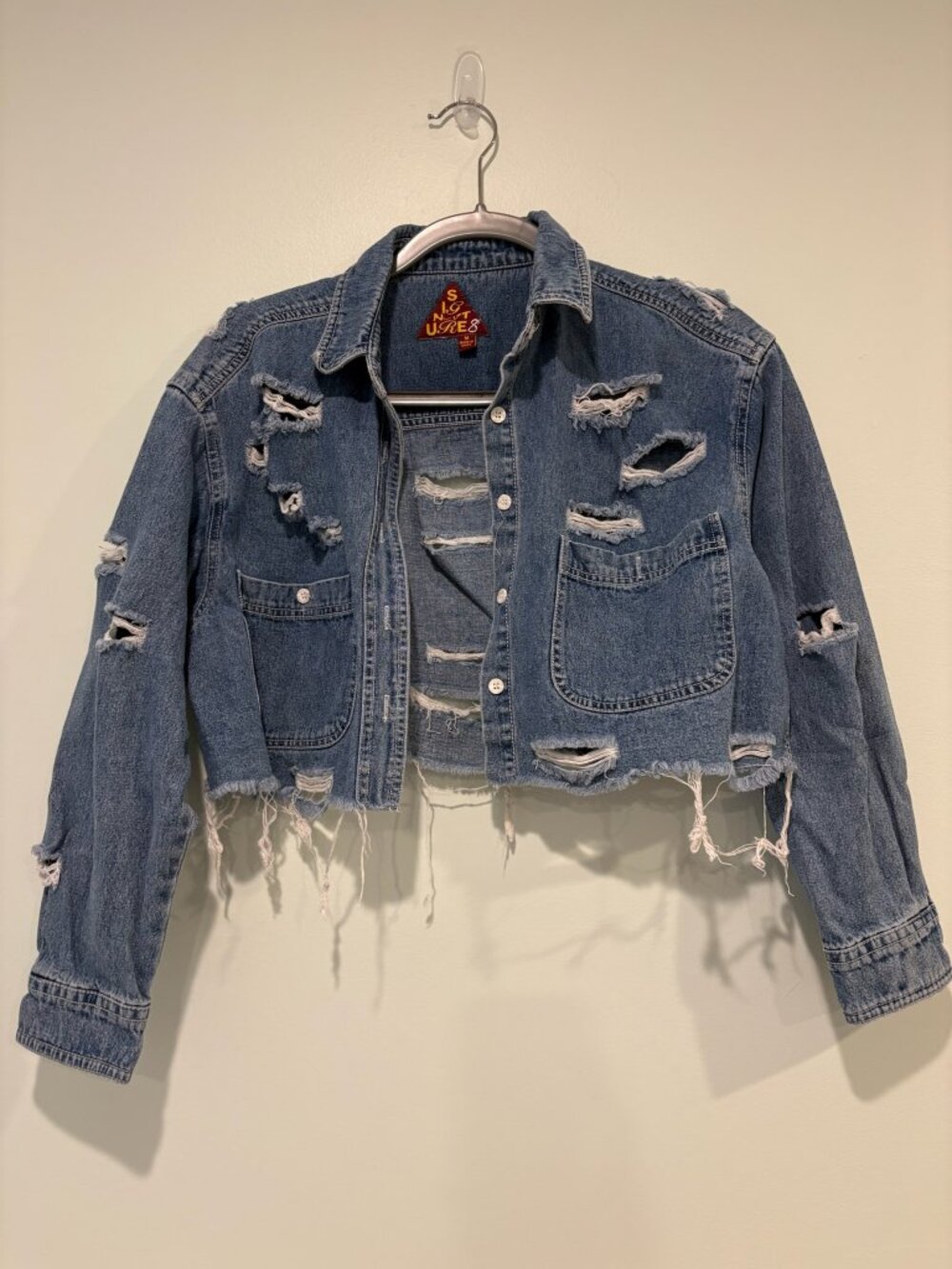 Distressed Cropped Jean Jacket (Size M)